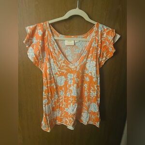 Maeve by Anthropologie Orange and White Floral Blouse - Size X-Large